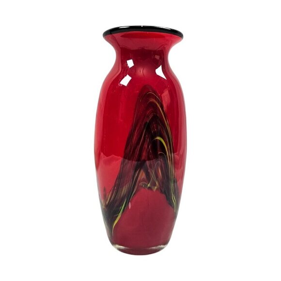 Glass Blown Sommerso Art Red And Black Glass Vase - Picture 1 of 5